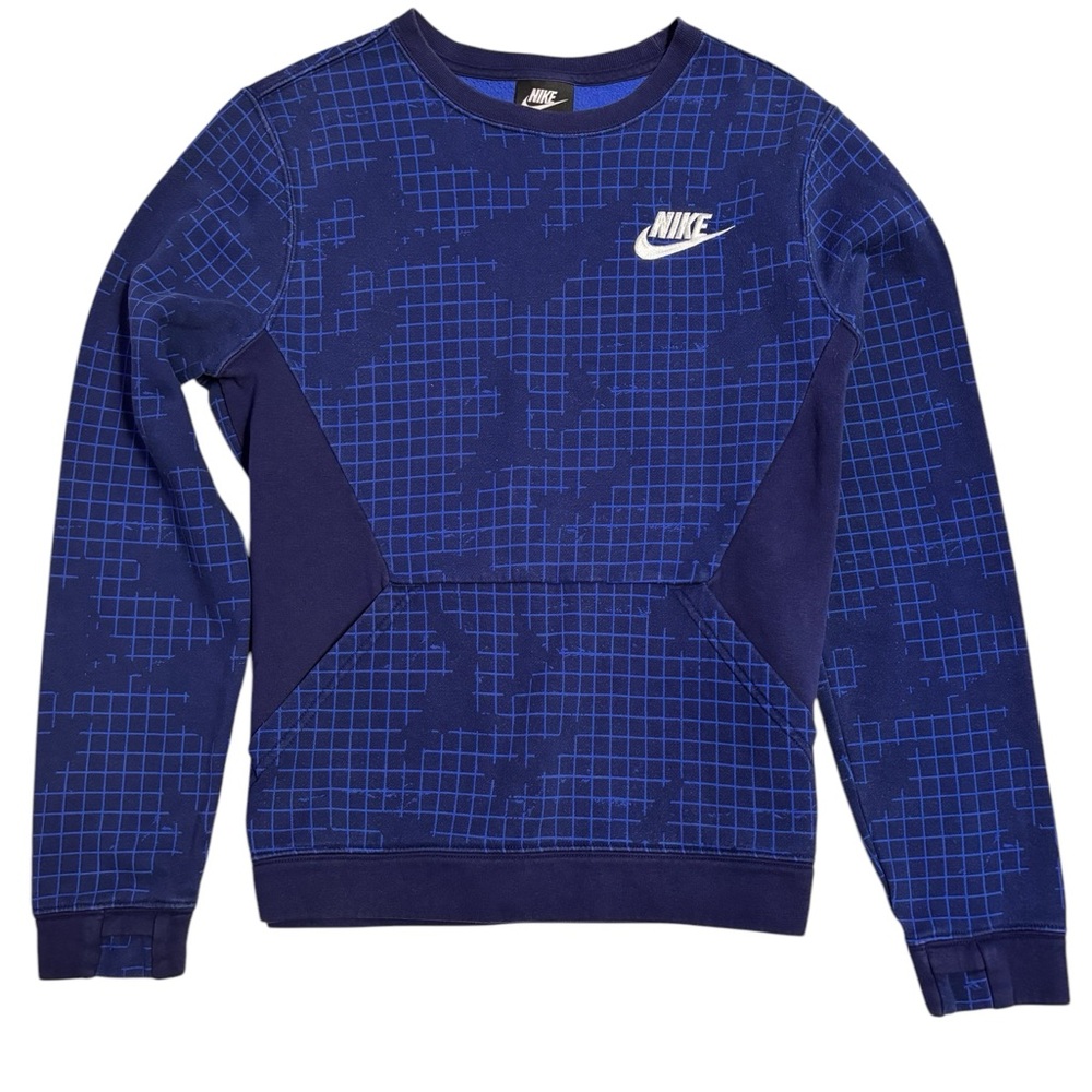 Nike Blue Sweatshirt with Textured Pattern and Crew Neck